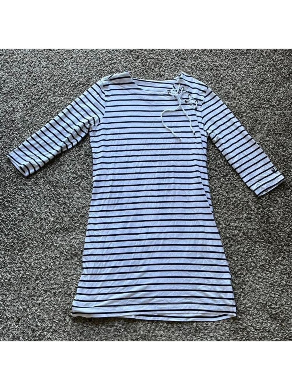 Coolibar Blue and White Striped Medium Tunic Dress 3/4 Sleeve‎ Gorpcore Summer